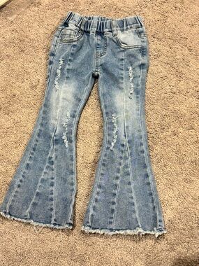 The Bow Co Boutique Girls' Small 3T Ultra Distressed Flare Jeans Cowgirl Western